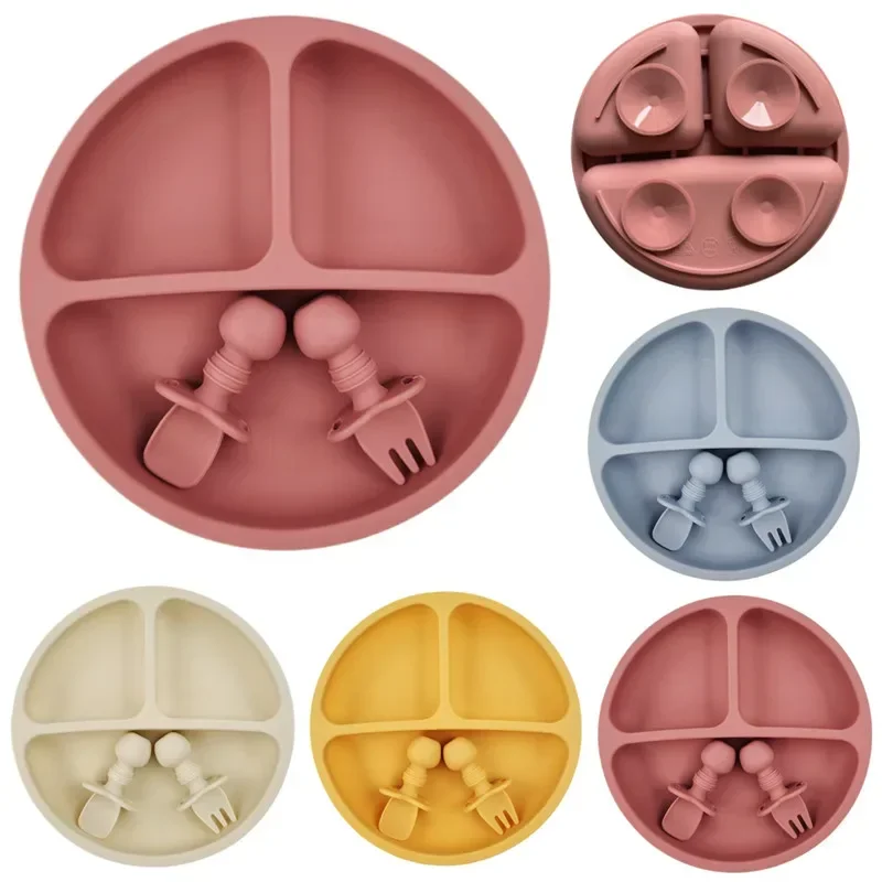 3Pcs Silicone Baby Feeding Set - огляд і ціна Plate Suction Toddler
